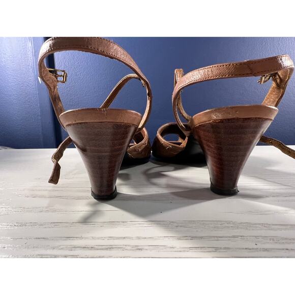 Vintage Kitten Heeled Open-Toed Sandals  - Brown Leather - Size 6 - Picture 4 of 4